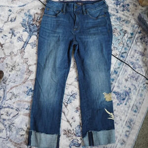 NYDJ Marilyn Straight Ankle Sz‎ 8P Dessert Gold Cuffed Jeans Flower Leg $144